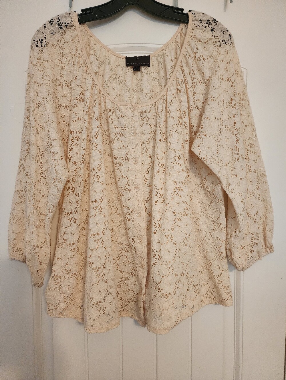 Fenn Wright Manson Women's Cream Eyelet Lace Peasant Blouse 2X Quiet Luxury